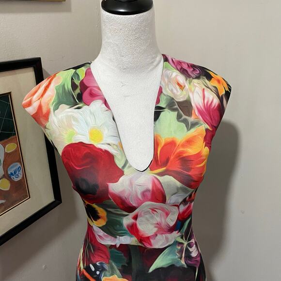 Ted Baker Odeela Floral Swirl-Print Sheath Dress Size 0 Bodycon Sleeveless - Picture 7 of 11